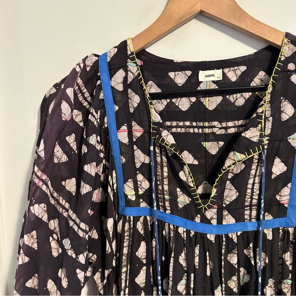 Warm NY Black Ikat Colorful Block Printed Long Sleeve Maxi Dress Small - Picture 14 of 14